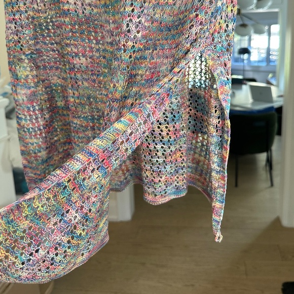 NWT KATE HEWKO Multicolour Crochet Sheer Tee with Side Slits- One Size Fits Most - Picture 6 of 16